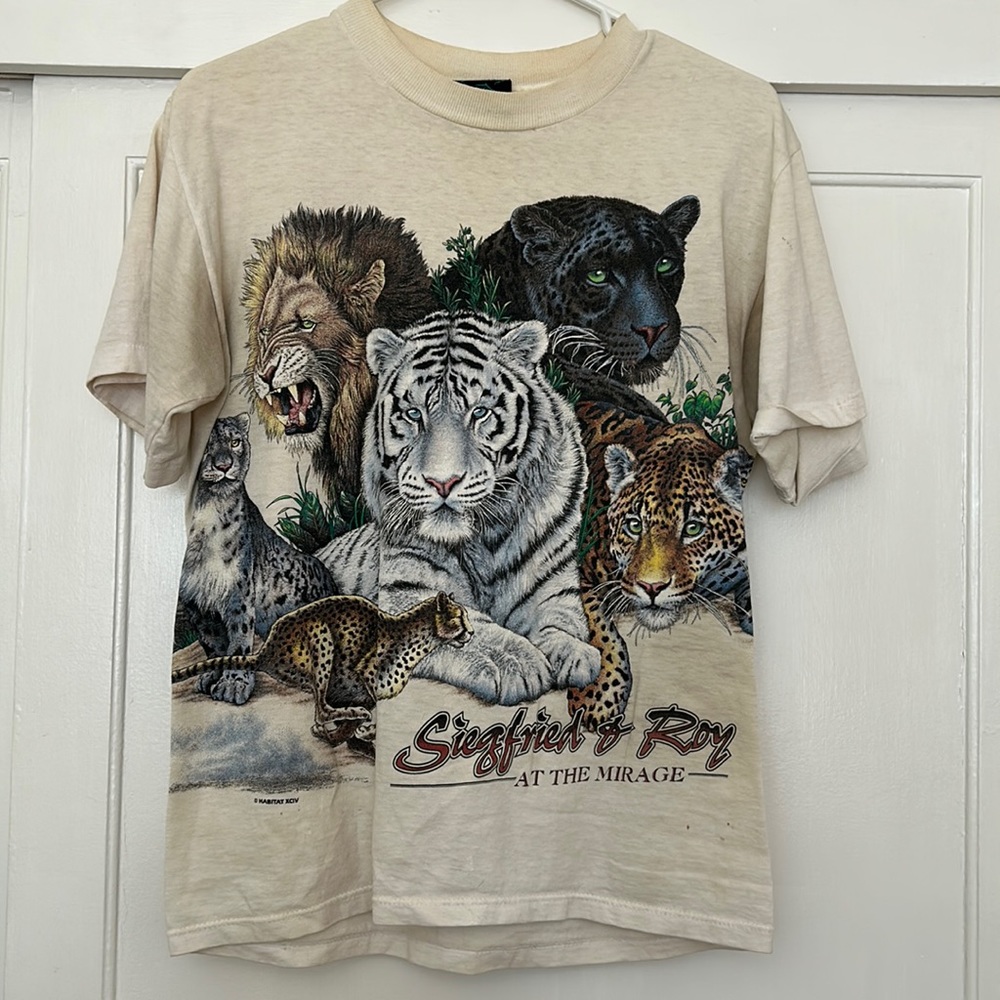 Vintage tee, Siegfried and Roy, animals front and back, cotton, size S
